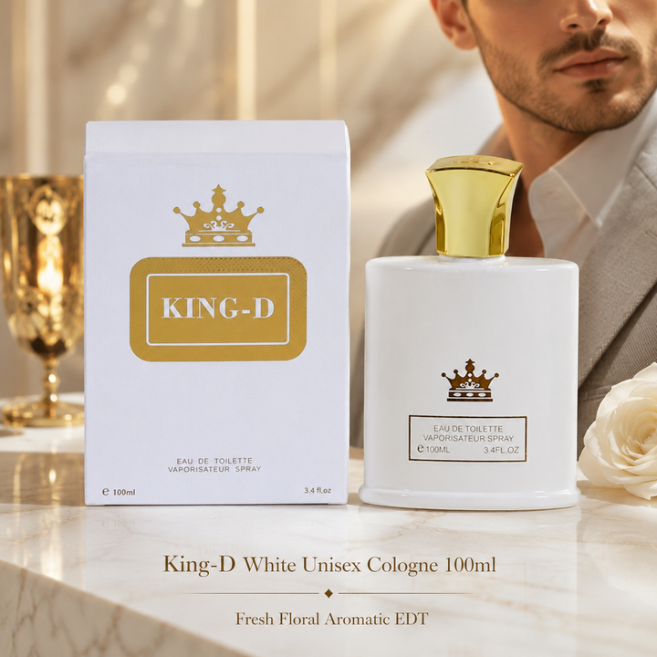 King-D White Unisex Cologne 100ml | Fresh Floral Aromatic EDT
