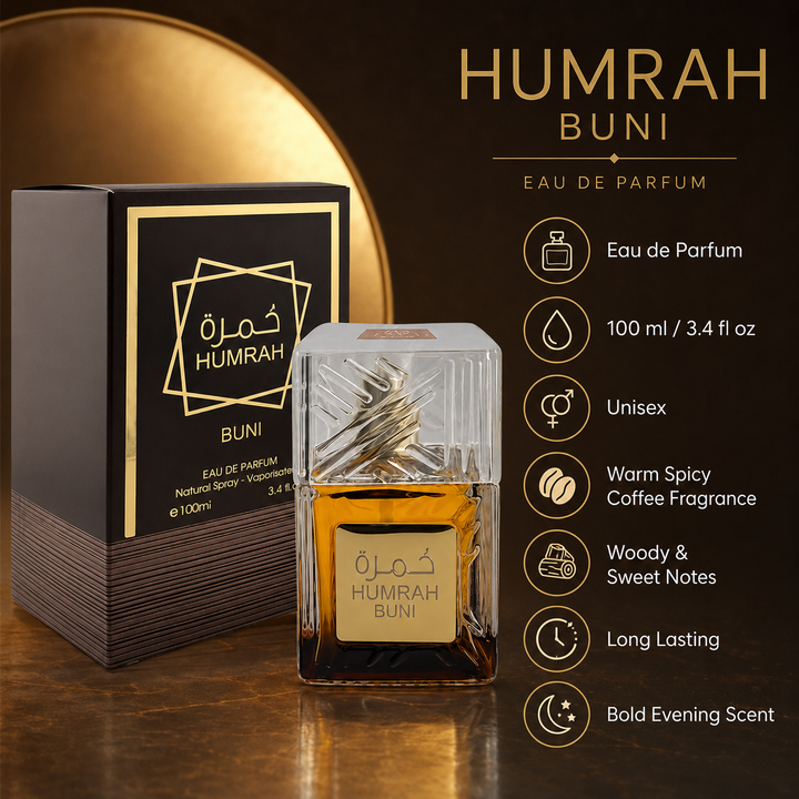 Humrah BUNI Eau de Parfum 3.4 oz (100 ml) – Unisex Warm Spicy Coffee Fragrance – Long Lasting Aromatic Perfume with Woody &amp; Sweet Notes – Bold Evening Scent for Men &amp; Women