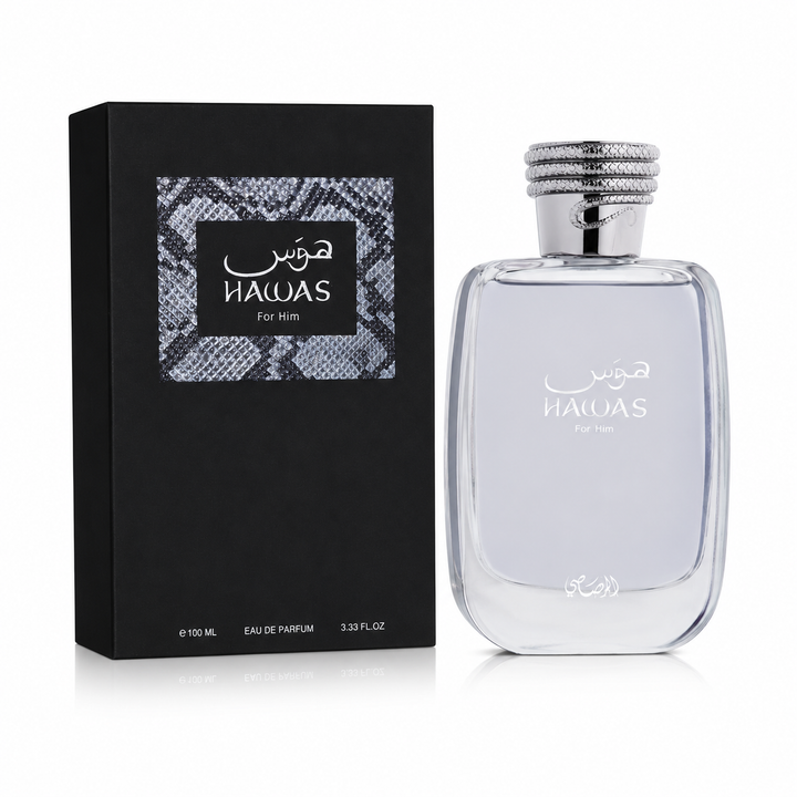 Hawas for Him Eau de Parfum for Men 3.3 Fl Oz (100ml) – Long Lasting Fresh Aquatic Woody Cologne, Citrus Aromatic Masculine Fragrance, Premium Everyday Scent &amp; Gift for Men