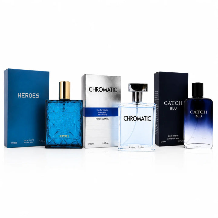Heroes, Chromatic &amp; Catch Blu Cologne Gift Set for Men – 3 Piece Long Lasting Eau de Toilette Fragrance Collection, Fresh Citrus Woody Aquatic Men&