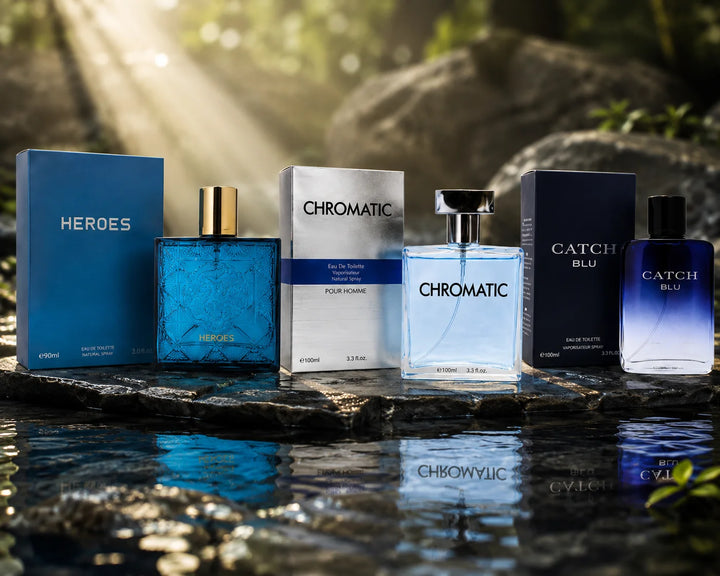 Heroes, Chromatic &amp; Catch Blu Cologne Gift Set for Men – 3 Piece Long Lasting Eau de Toilette Fragrance Collection, Fresh Citrus Woody Aquatic Men&