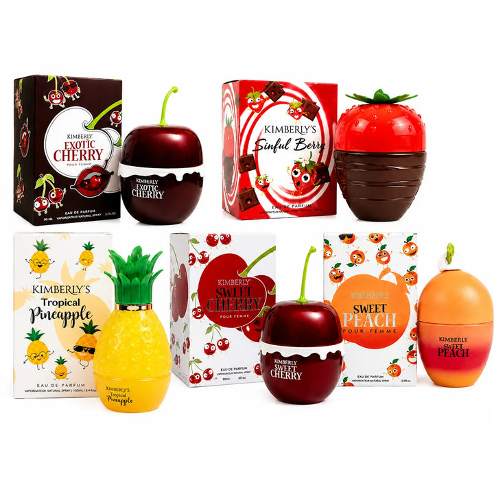 Kimberly Fruity Perfume Gift Set for Women – Exotic Cherry, Sweet Cherry, Sweet Peach, Tropical Pineapple &amp; Sinful Berry 5 Piece Long Lasting Eau de Parfum Collection