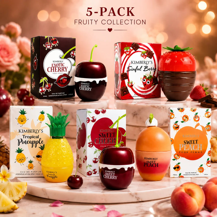Kimberly Fruity Perfume Gift Set for Women – Exotic Cherry, Sweet Cherry, Sweet Peach, Tropical Pineapple &amp; Sinful Berry 5 Piece Long Lasting Eau de Parfum Collection