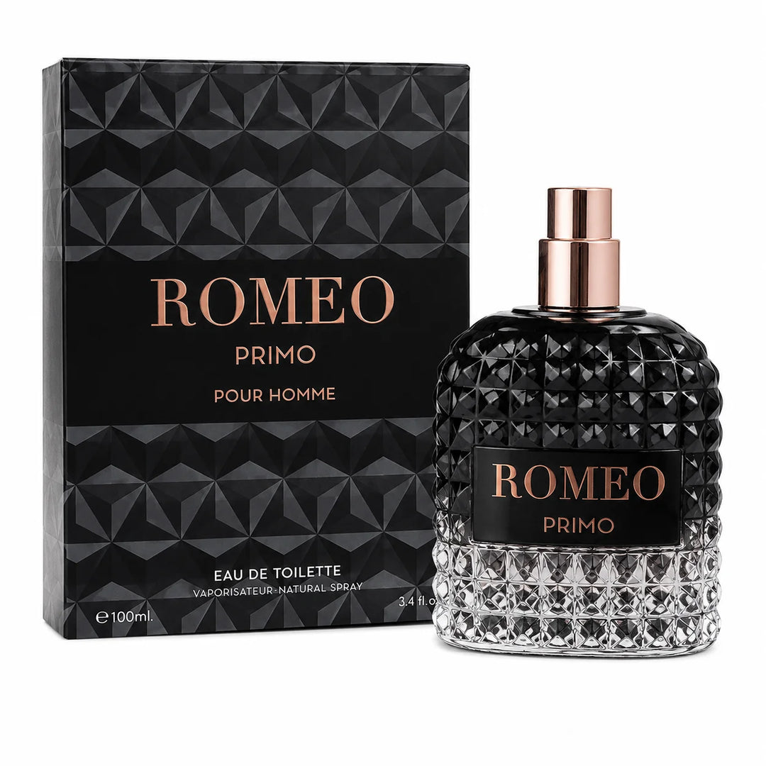 Romeo Primo for Men Eau de Toilette 3.4 Fl Oz (100ml) – Long Lasting Woody Aromatic Cologne for Men with Citrus, Amber, Cedarwood &amp; Musk – Premium Masculine Fragrance Gift