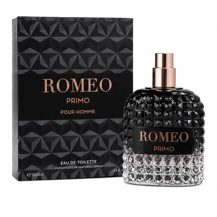 Romeo Primo for Men Eau de Toilette 3.4 Fl Oz (100ml) – Long Lasting Woody Aromatic Cologne for Men with Citrus, Amber, Cedarwood &amp; Musk – Premium Masculine Fragrance Gift