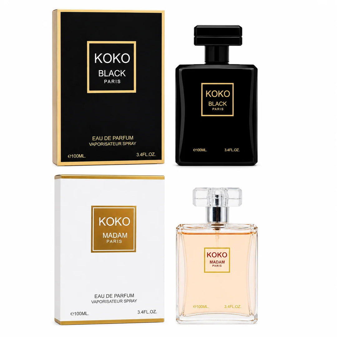Koko Paris Perfume Gift Set for Men &amp; Women – Koko Black Paris &amp; Koko Madam Paris Eau de Parfum 3.4 Fl Oz (100ml) Each – Long Lasting Luxury Fragrance Duo