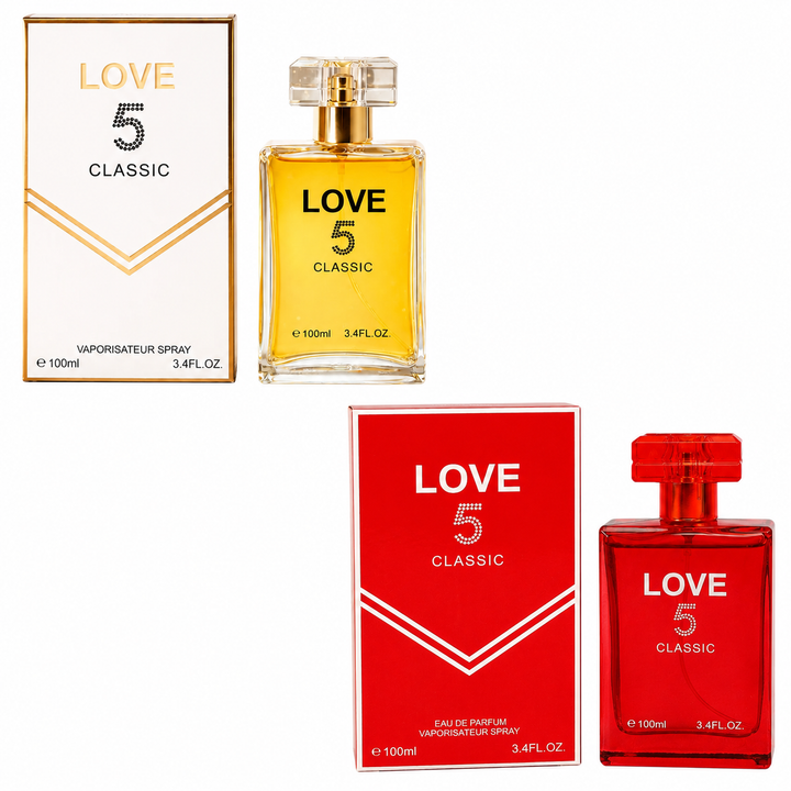 Love 5 Classic Perfume Gift Set for Women – Gold &amp; Red Eau de Parfum 3.4 Fl Oz (100ml) Each – Long Lasting Floral Fruity Vanilla Fragrance Duo