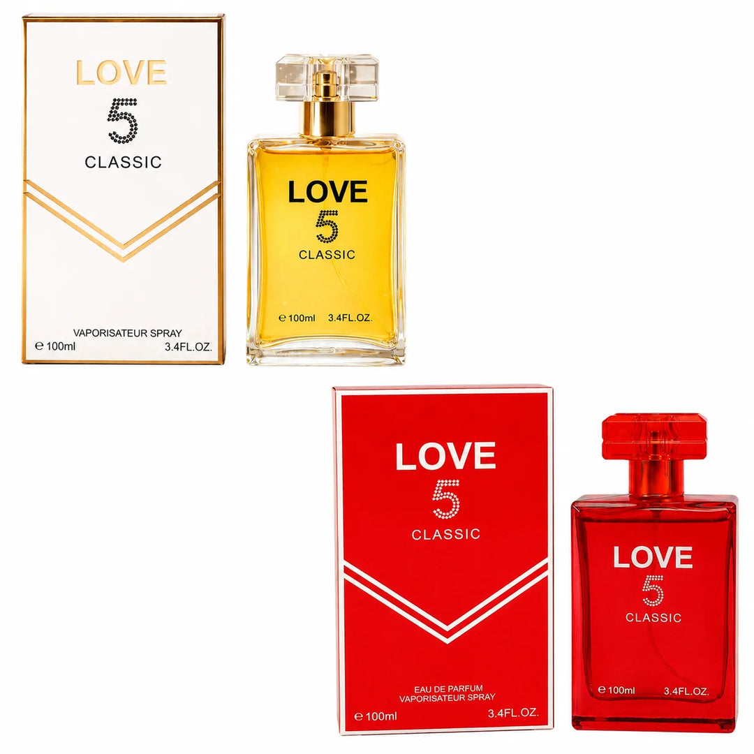 Love 5 Classic Perfume Gift Set for Women – Gold &amp; Red Eau de Parfum 3.4 Fl Oz (100ml) Each – Long Lasting Floral Fruity Vanilla Fragrance Duo