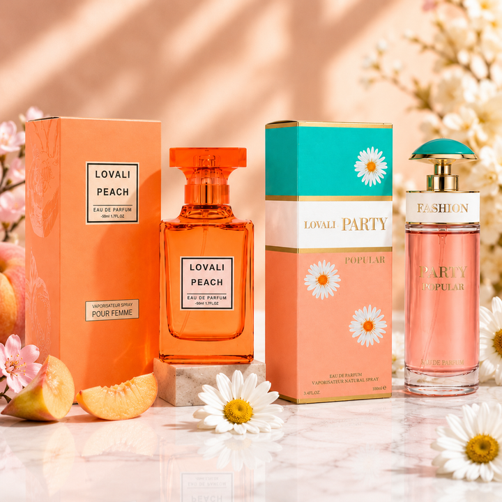 Lovali Peach &amp; Lovali Party Popular Perfume Gift Set for Women – 2 Pack Eau de Parfum Collection – Long Lasting Floral Fruity Sweet Fragrance Spray for Women, Luxury Perfume Gift Set for Her