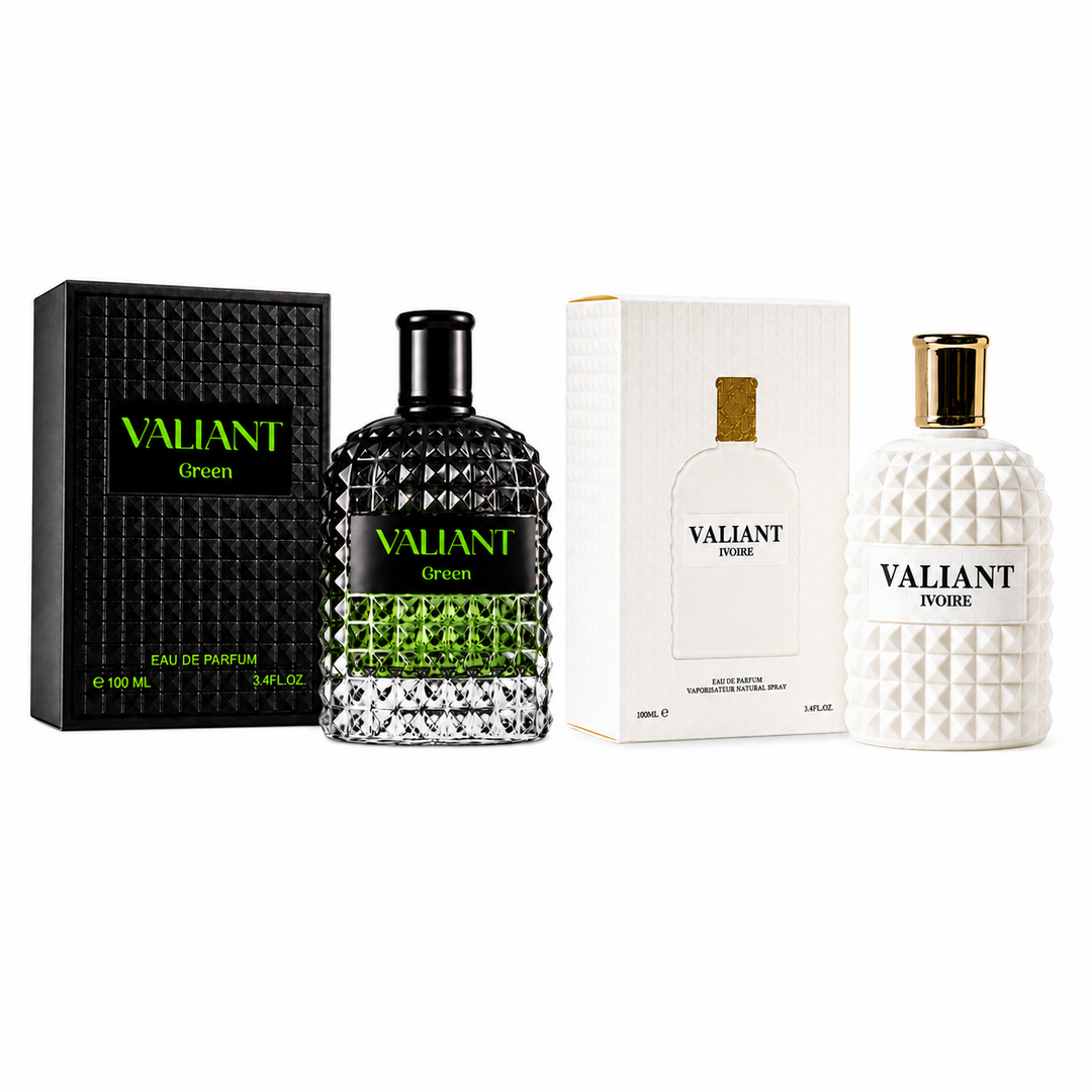 Valiant Green &amp; Valiant Ivoire Perfume Gift Set for Men and Women – 2 Pack Eau de Parfum Fragrance Collection, Long Lasting Fresh Woody Amber Perfumes, Luxury Scent Gift Set, 100ml Each