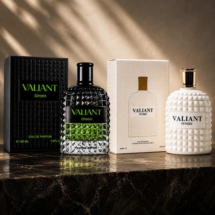 Valiant Green &amp; Valiant Ivoire Perfume Gift Set for Men and Women – 2 Pack Eau de Parfum Fragrance Collection, Long Lasting Fresh Woody Amber Perfumes, Luxury Scent Gift Set, 100ml Each