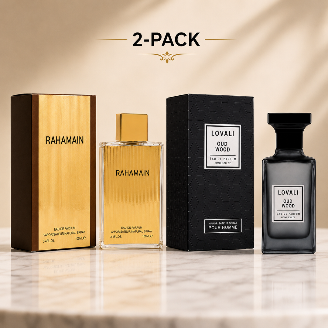 Rahamain &amp; Lovali Oud Wood Perfume Gift Set for Men – 2 Pack Eau de Parfum Fragrance Collection, Long Lasting Woody Oud Cologne, Luxury Masculine Perfume Set, Premium Fragrance Gift for Men, 100ml Each