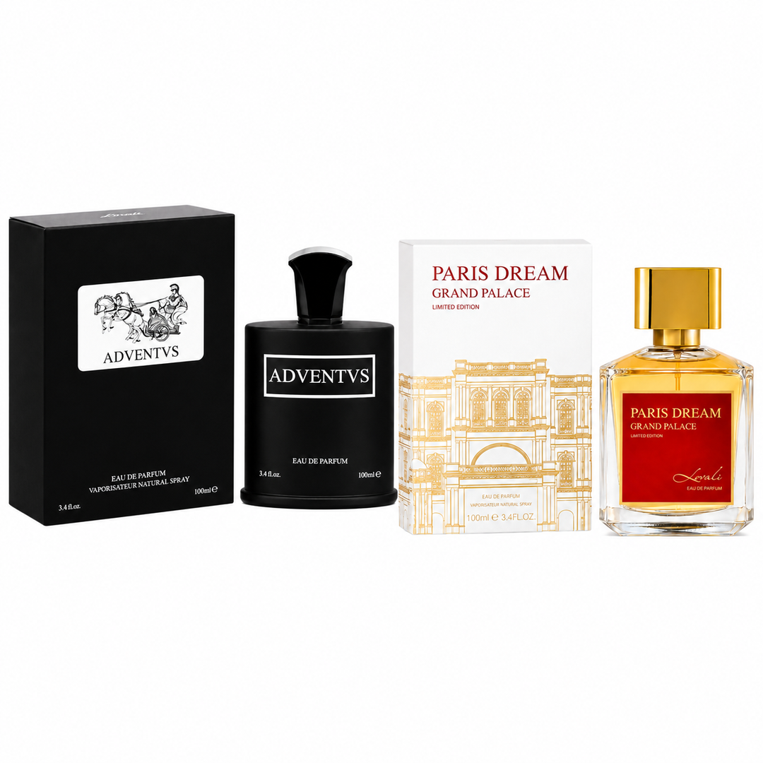 Adventvs &amp; Paris Dream Grand Palace Perfume Gift Set for Men &amp; Women – 2 Pack Eau de Parfum Fragrance Collection, Long Lasting Luxury Perfumes, Woody Fresh &amp; Elegant Floral Fragrances, 100ml Each
