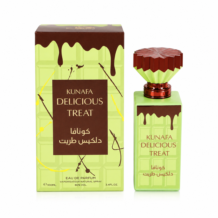 Kunafa Delicious Treat Eau De Parfum 100ml (3.4 Fl Oz) – Sweet Gourmand Perfume for Women &amp; Men – Vanilla Caramel Dessert Inspired Fragrance – Long Lasting Arabian Perfume Spray