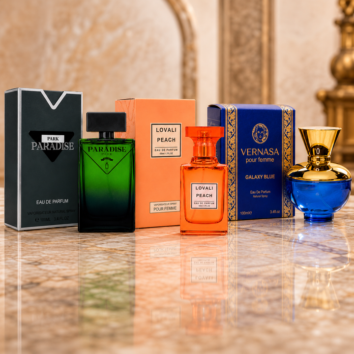 Luxury Unisex Perfume Gift Set – Paradise Park, Lovali Peach &amp; Vernasa Galaxy Blue Eau de Parfum 3-Pack, Long Lasting Floral Fruity Fresh Fragrance Collection for Women &amp; Men, Premium Perfume Gift Set