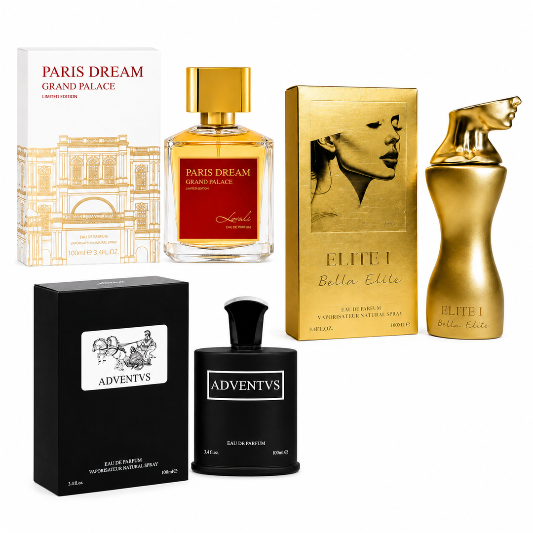 Luxury Perfume Gift Set for Men &amp; Women – Paris Dream Grand Palace, Elite I Bella Elite &amp; Adventvs Eau de Parfum 3-Pack, Long Lasting Premium Fragrance Collection, Luxury Gift Set, 100ml Each