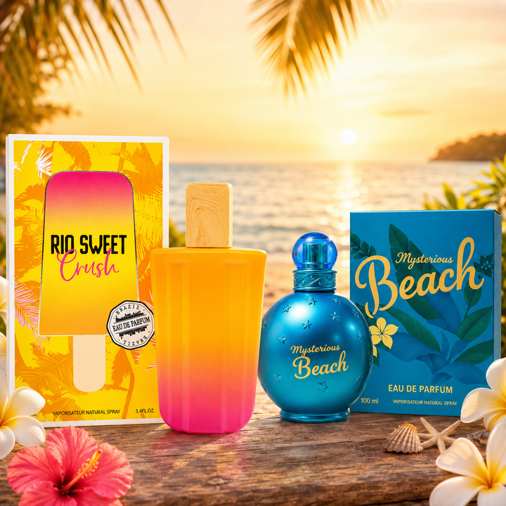 Rio Sweet Crush &amp; Mysterious Beach Perfume Gift Set for Women, 2 Pack Eau de Parfum 3.4 Fl Oz Each (100ml) – Tropical Fruity Floral Fragrance Collection, Long Lasting Women&