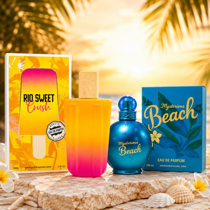 Rio Sweet Crush &amp; Mysterious Beach Perfume Gift Set for Women, 2 Pack Eau de Parfum 3.4 Fl Oz Each (100ml) – Tropical Fruity Floral Fragrance Collection, Long Lasting Women&