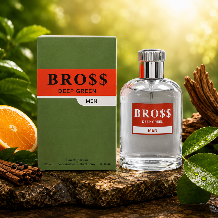 Bro$$ Deep Green Eau de Parfum for Men 3.4 Fl Oz (100ml) – Long Lasting Woody Aromatic Cologne for Men, Fresh Masculine Fragrance, Everyday Signature Scent, Cologne Gift for Him