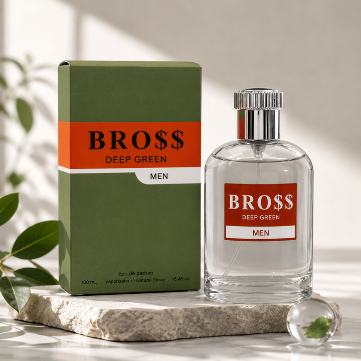 Bro$$ Deep Green Eau de Parfum for Men 3.4 Fl Oz (100ml) – Long Lasting Woody Aromatic Cologne for Men, Fresh Masculine Fragrance, Everyday Signature Scent, Cologne Gift for Him