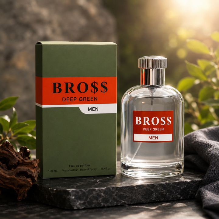 Bro$$ Deep Green Eau de Parfum for Men 3.4 Fl Oz (100ml) – Long Lasting Woody Aromatic Cologne for Men, Fresh Masculine Fragrance, Everyday Signature Scent, Cologne Gift for Him
