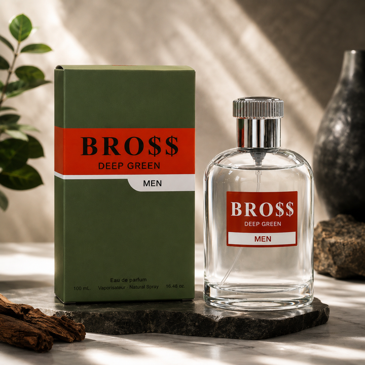 Bro$$ Deep Green Eau de Parfum for Men 3.4 Fl Oz (100ml) – Long Lasting Woody Aromatic Cologne for Men, Fresh Masculine Fragrance, Everyday Signature Scent, Cologne Gift for Him