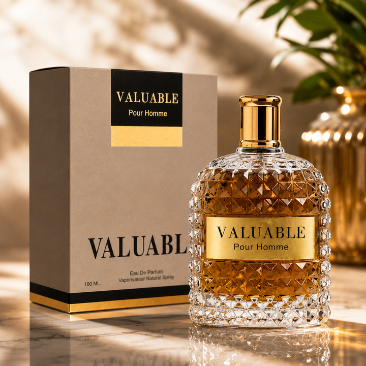 Valuable Pour Homme Eau de Parfum for Men 3.4 Fl Oz (100ml) – Long Lasting Woody Amber Cologne, Fresh Spicy Masculine Fragrance, Luxury Everyday Scent, Premium Gift for Him