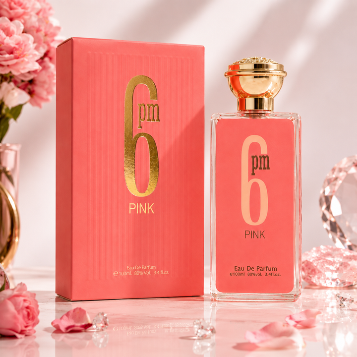 6 PM Pink Eau de Parfum for Women 3.4 Fl Oz (100ml) – Long Lasting Floral Fruity Perfume for Women, Sweet Feminine Fragrance, Elegant Everyday Scent, Perfume Gift for Her