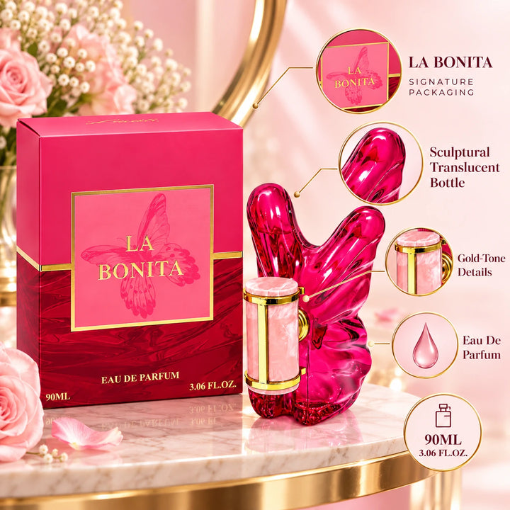 La Bonita Eau de Parfum for Women 90ml / 3.06 Fl Oz – Sweet Floral Feminine Perfume Spray – Pink Butterfly Fragrance Bottle for Everyday &amp; Evening Wear