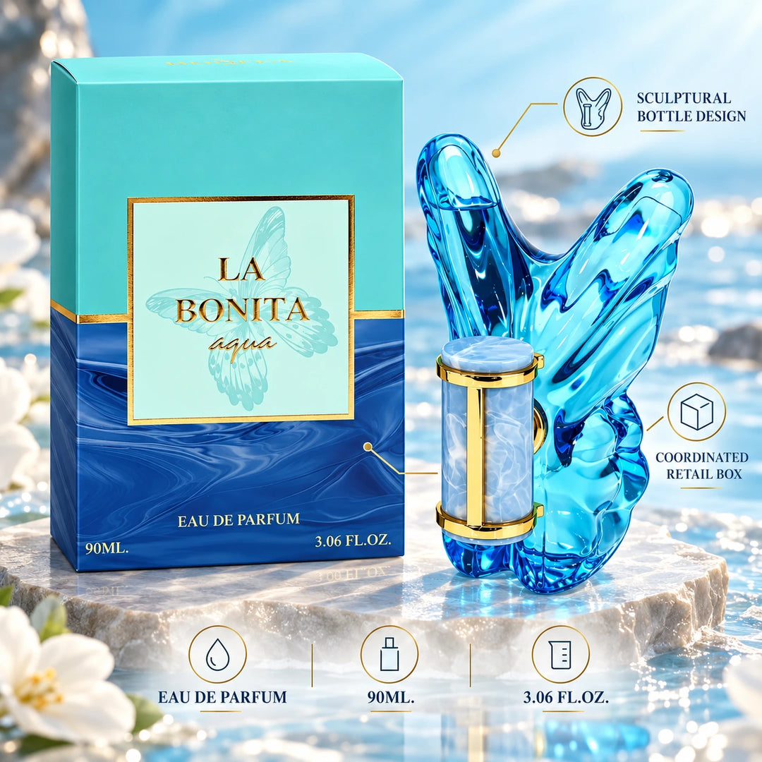 La Bonita Aqua Eau de Parfum for Women 90ml / 3.06 Fl Oz – Fresh Feminine Perfume Spray – Blue Butterfly Fragrance Bottle for Everyday &amp; Evening Wear