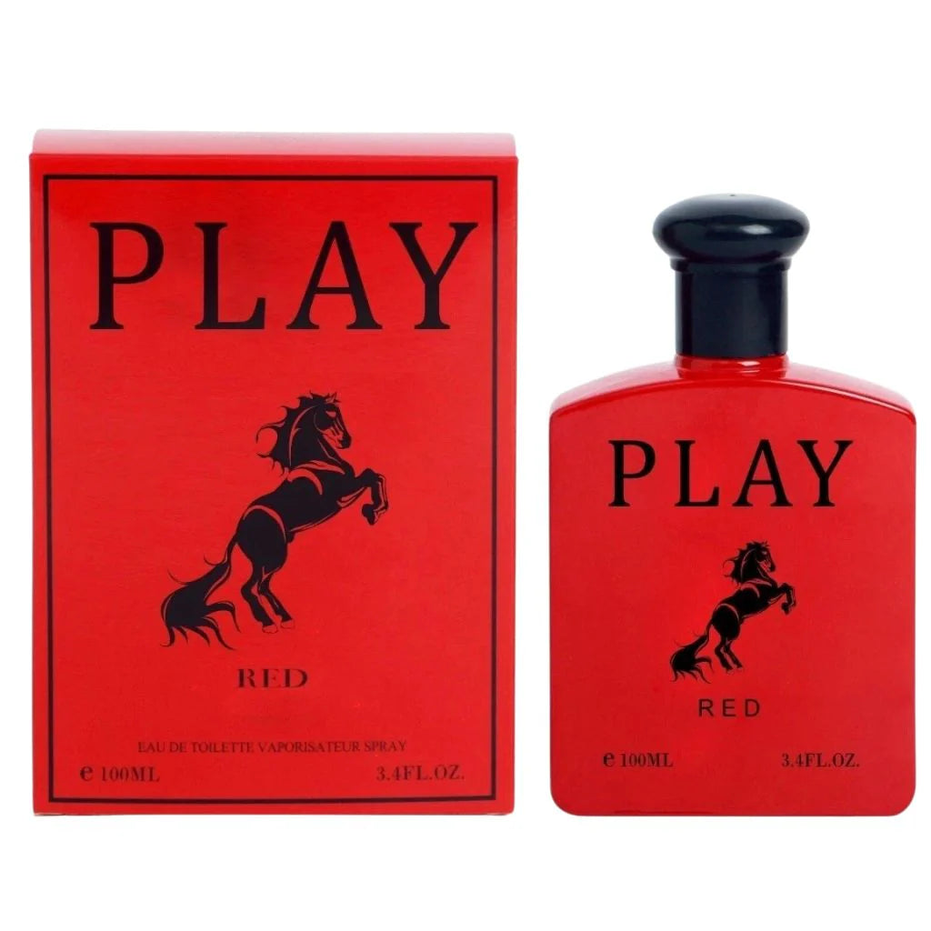 Play Red by EBC Collection 100ml men's cologne in a bold red bottle