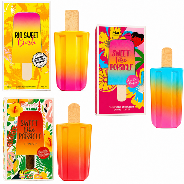 Rio Sweet Crush and Sweet Like Popsicle perfume bottles side by side
