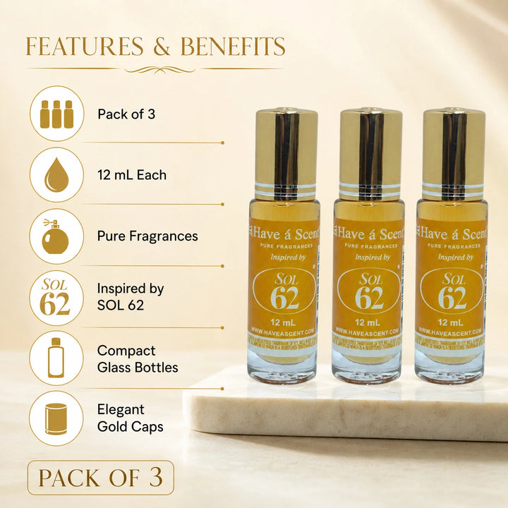 SOL-62 Concentrated Perfume Oil Pack of 3 - 12ml Roll-On