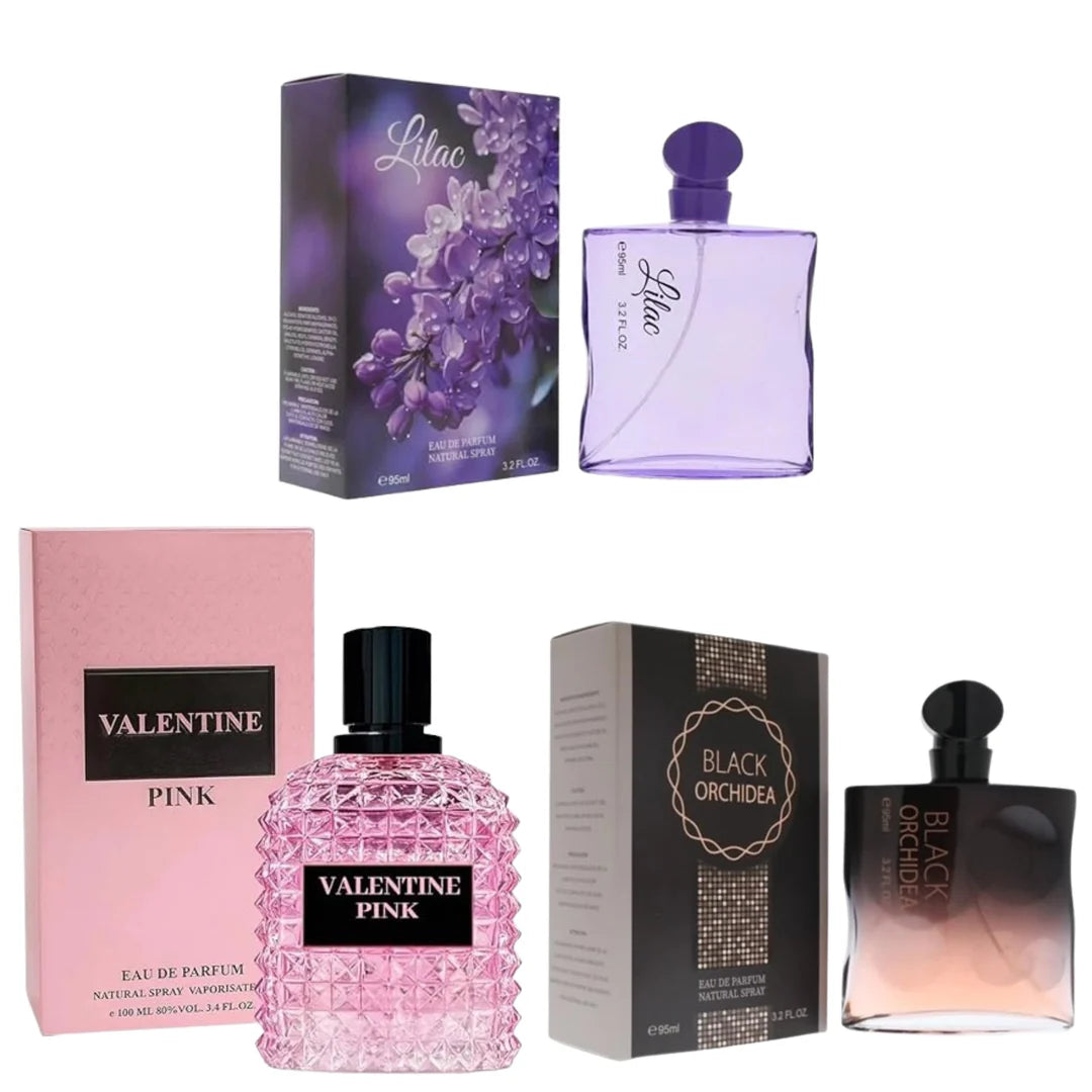 ScentBlooms premium luxury perfume 3-pack bundle set for women featuring three elegant glass Eau de Parfum bottles