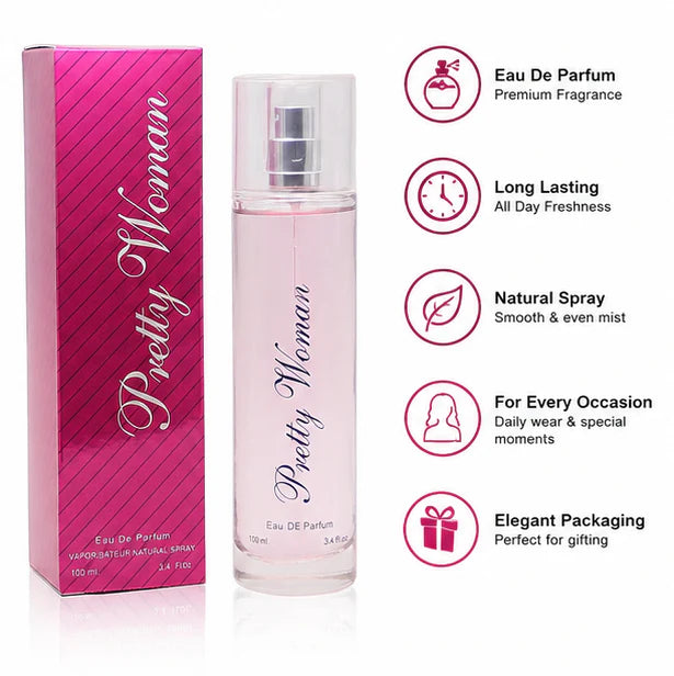 Pretty Woman Perfume for Women Eau de Parfum 100ml (3.4 Fl Oz) – Long Lasting Sweet Floral Fruity Fragrance Spray – Everyday Feminine Scent – Gift Perfume for Her