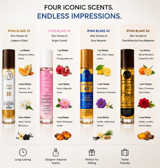 Ryan Blake His &amp; Hers Designer-Inspired Body Mist Collection – 4 Long-Lasting Fragrance Sprays