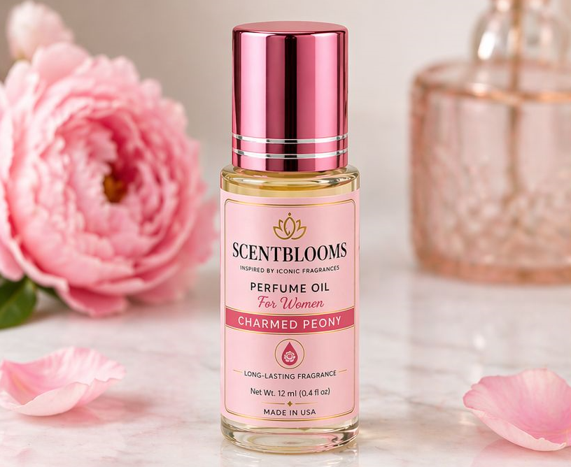 ScentBlooms Charmed Peony Perfume Oil for Women – Long Lasting Floral Fragrance Roll-On 12ml (0.4 oz) – Travel Size Luxury Scent
