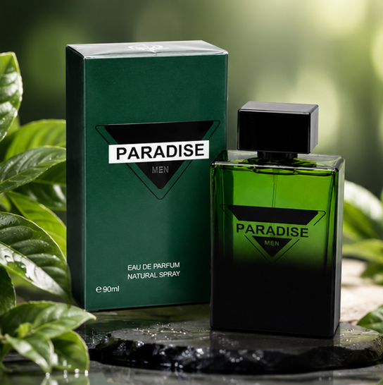 Paradise Men Eau de Parfum 3.0 Fl Oz (90ml) – Long Lasting Fresh Woody Cologne for Men – Masculine Citrus Aromatic Fragrance with Green Notes, Woods &amp; Musk – Everyday Signature Scent for Men