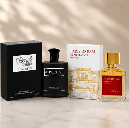 Adventvs &amp; Paris Dream Grand Palace Perfume Gift Set for Men &amp; Women – 2 Pack Eau de Parfum Fragrance Collection, Long Lasting Luxury Perfumes, Woody Fresh &amp; Elegant Floral Fragrances, 100ml Each