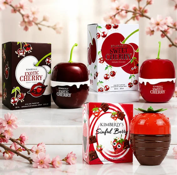 Kimberly’s Cherry Indulgence Trio Perfume Gift Set for Women – Exotic Cherry, Sweet Cherry &amp; Sinful Berry Eau de Parfum Collection, Long Lasting Fruity Gourmand Fragrance Bundle, 3 Piece Perfume Gift Set