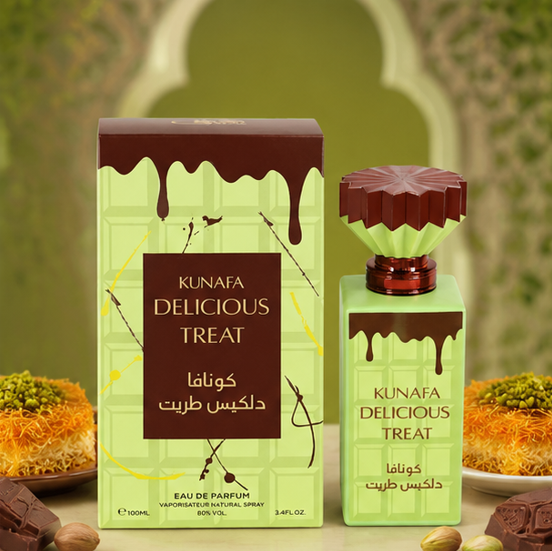 Kunafa Delicious Treat Eau De Parfum 100ml (3.4 Fl Oz) – Sweet Gourmand Perfume for Women &amp; Men – Vanilla Caramel Dessert Inspired Fragrance – Long Lasting Arabian Perfume Spray