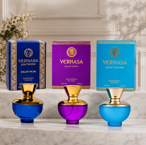 Vernasa Galaxy Collection Perfume Gift Set for Women – Galaxy Blue, Galaxy Purple &amp; Galaxy Turquoise Eau de Parfum 3-Pack, Long Lasting Floral Fruity Fragrance Set, Luxury Women&