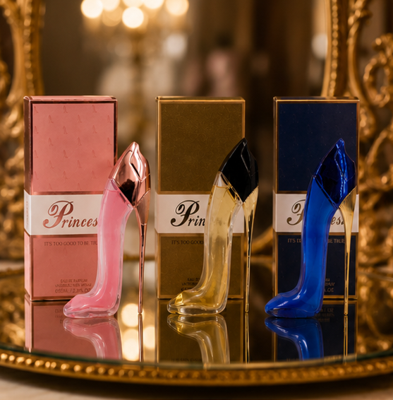 Princess Pink, Gold & Blue High Heel Perfume Gift Set for Women – 3 Piece Eau de Parfum Bundle, Long Lasting Floral, Fresh & Oriental Fragrance Collection, Luxury Women's Perfume Gift Set