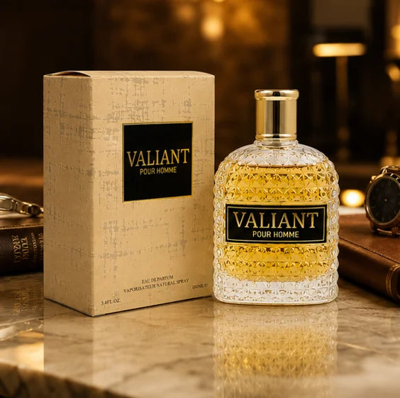 Valiant Pour Homme Eau de Parfum for Men, Long Lasting Woody Spicy Cologne Spray, Premium Masculine Fragrance with Citrus, Amber &amp; Warm Woods, 3.4 Fl Oz (100ml)