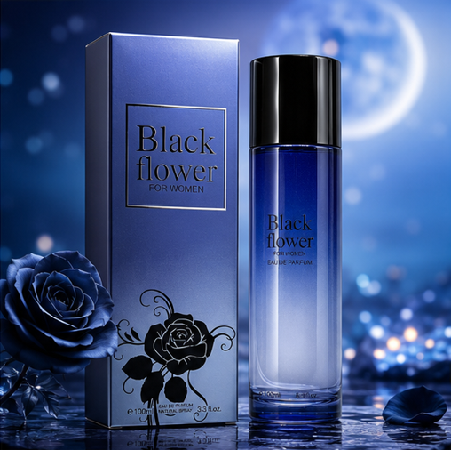 Black Flower Eau de Parfum for Women 3.3 Fl Oz (100ml) – Elegant Floral Perfume with Rose, Jasmine, Soft Musk &amp; Powdery Notes – Long Lasting Women&