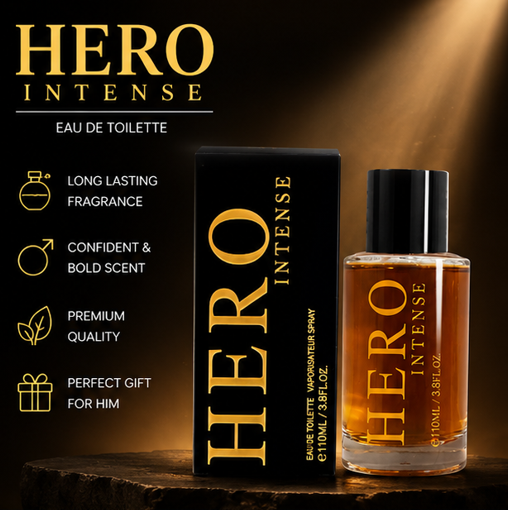 Hero Intense Eau de Toilette for Men 3.8 Fl Oz (110ml) – Long Lasting Masculine Fragrance with Woody, Amber &amp; Warm Spicy Notes – Fresh Everyday Cologne for Men – Premium Men&
