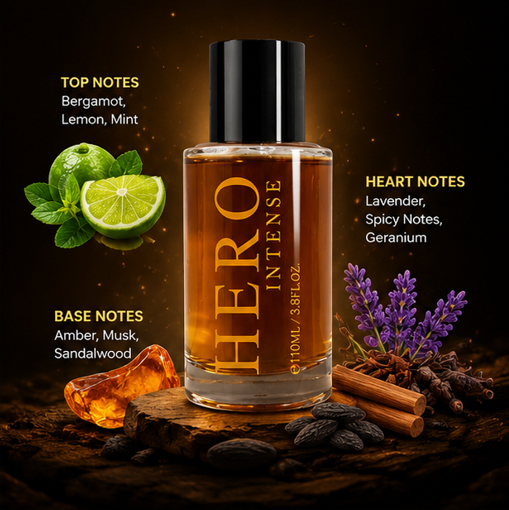 Hero Intense Eau de Toilette for Men 3.8 Fl Oz (110ml) – Long Lasting Masculine Fragrance with Woody, Amber &amp; Warm Spicy Notes – Fresh Everyday Cologne for Men – Premium Men&