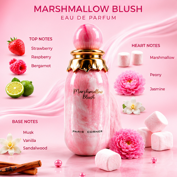 Marshmallow Blush Eau de Parfum for Women 3.4 Fl Oz (100ml) – Sweet Gourmand Perfume with Marshmallow, Cotton Candy, Vanilla &amp; Soft Musk Notes – Long Lasting Women&