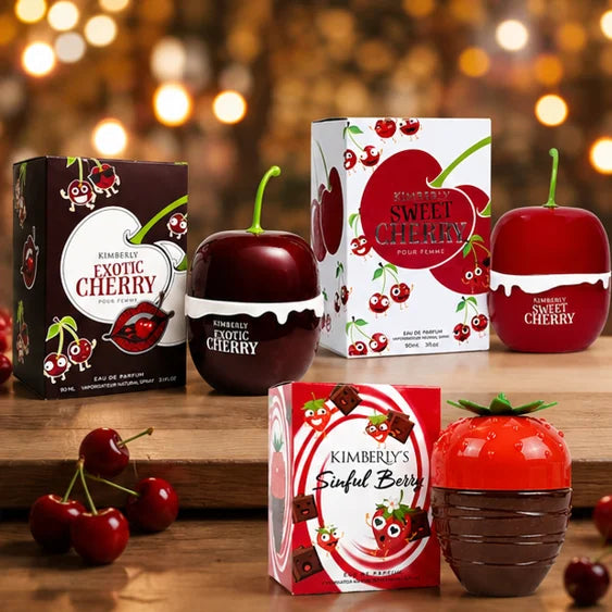 Kimberly’s Cherry Indulgence Trio Perfume Gift Set for Women – Exotic Cherry, Sweet Cherry &amp; Sinful Berry Eau de Parfum Collection, Long Lasting Fruity Gourmand Fragrance Bundle, 3 Piece Perfume Gift Set