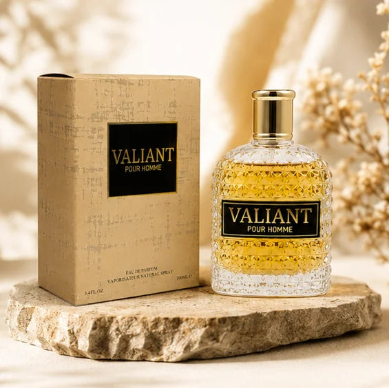 Valiant Pour Homme Eau de Parfum for Men, Long Lasting Woody Spicy Cologne Spray, Premium Masculine Fragrance with Citrus, Amber &amp; Warm Woods, 3.4 Fl Oz (100ml)